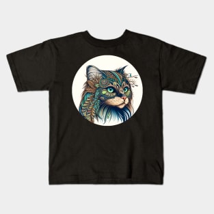 Colorful Cat Hippy Lover - Lady Cat BoHo Kids T-Shirt